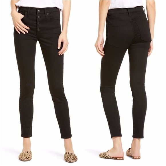 Madewell 9" Mid-Rise Button Front High Waist‎ Skinny Jeans M3088 Black Size 28 - Picture 1 of 8
